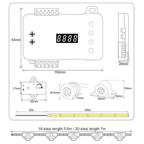 Dynamic stair light controller diagram with digital display and wiring terminals
