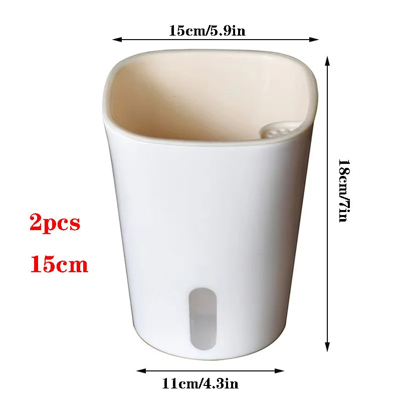 White self-watering plant pot, 15cm height, 11cm base width (2 pcs)