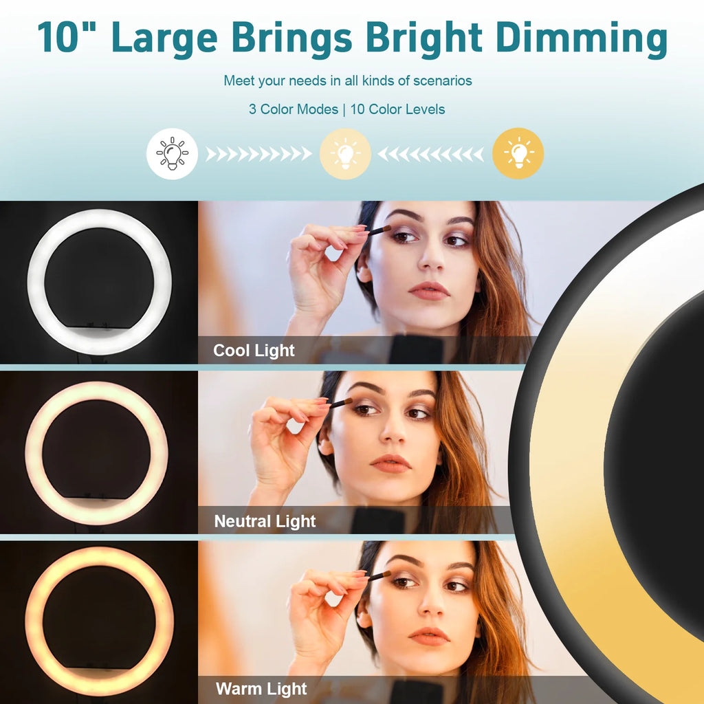 10-Inch LED Ring Light with 160cm Tripod Stand - Tidesmit Lighting Kit Tidesmit