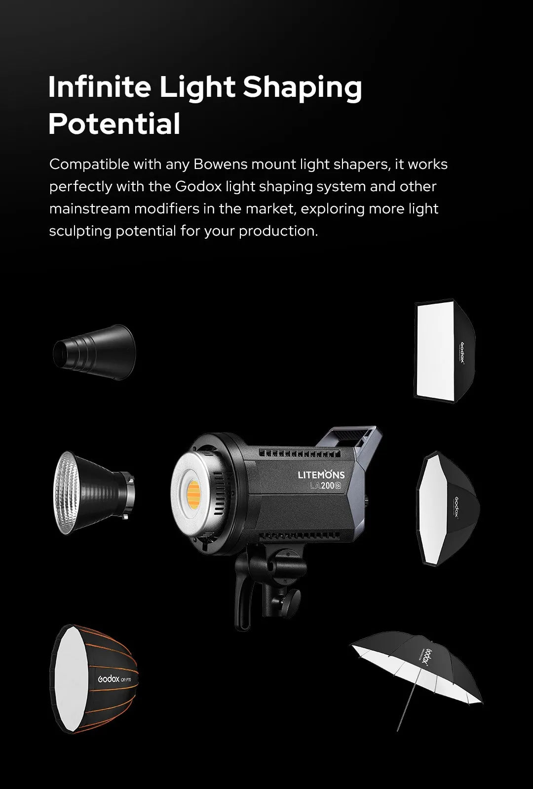 LED Video Light 230W Studio Lighting with Bowens Mount Tidesmit