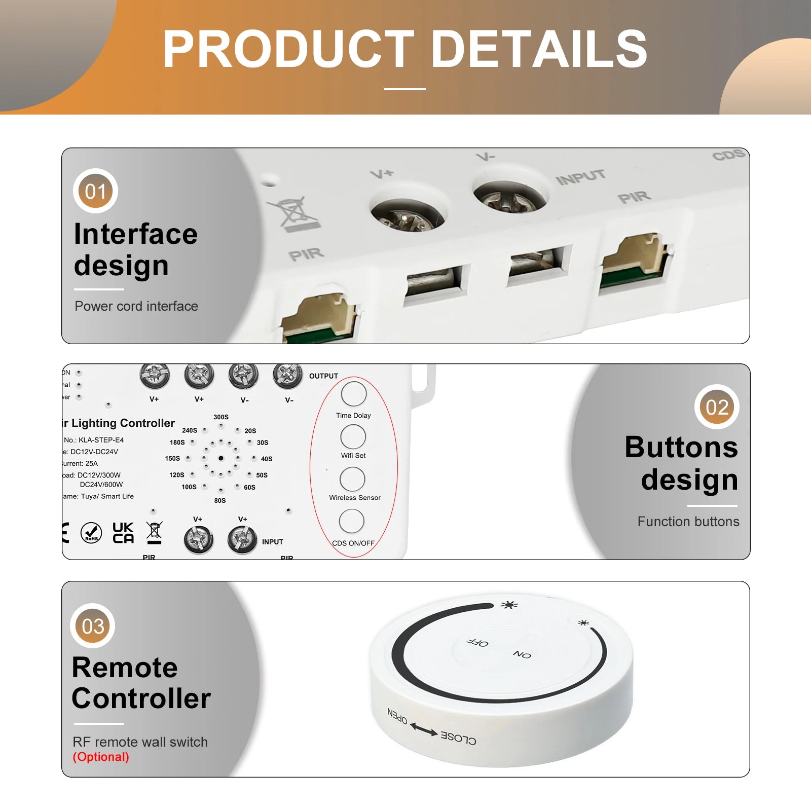 5-30 Steps New Tuya Wifi Staircase Light Kit Motion Sensor Wall Switch Remote APP Control Stair LED Strip Full Set STEP-E4