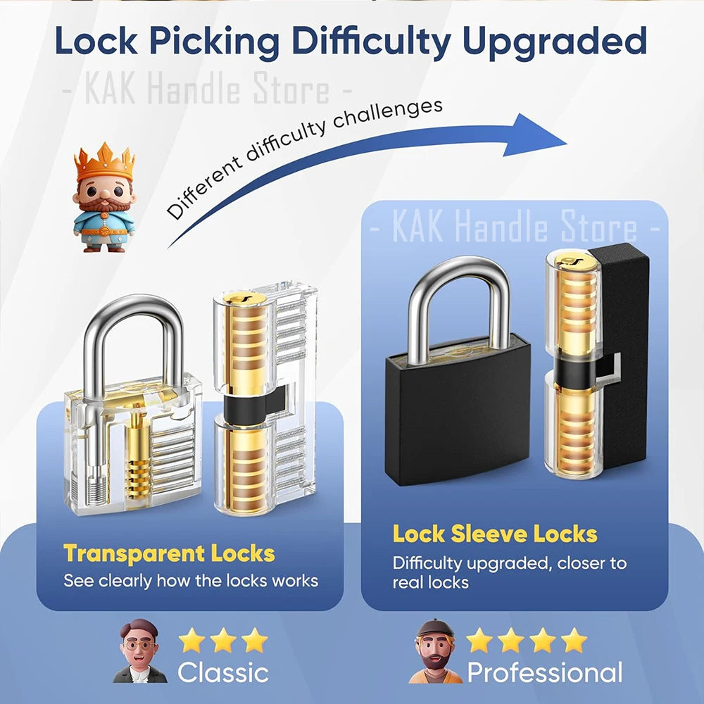15-31pcs Lock Picking Set Transparent Locksmith Tools Multifunctional Training Lock Set Padlock Steel Hand Tools Hardware Tools