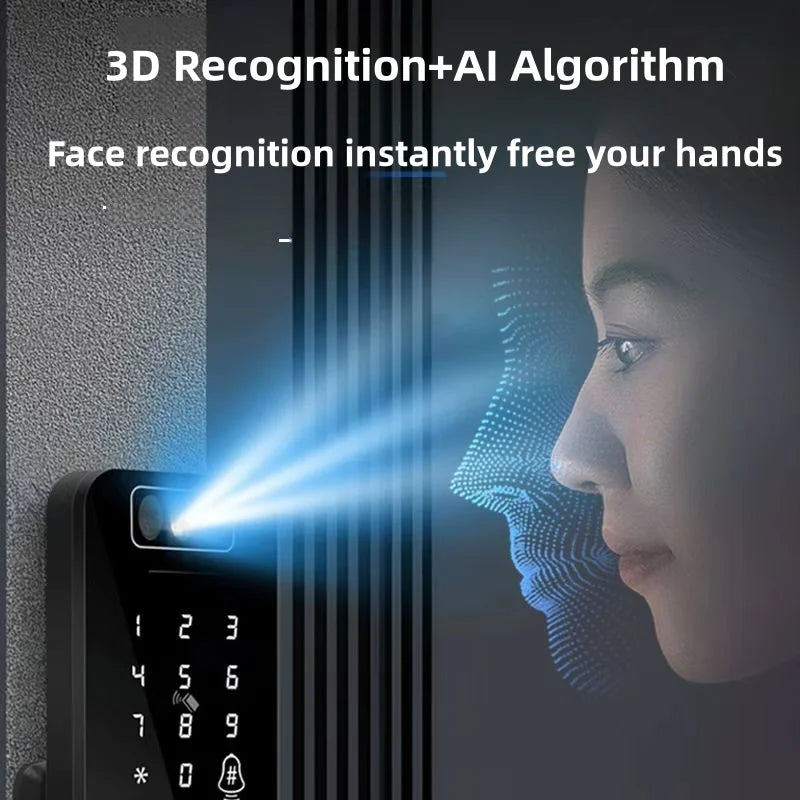 Smart WiFi Door Lock Waterproof Tuya Face Recognition Fingerprint RFID Card Password APP Control Rechargeable Li-Battery Include