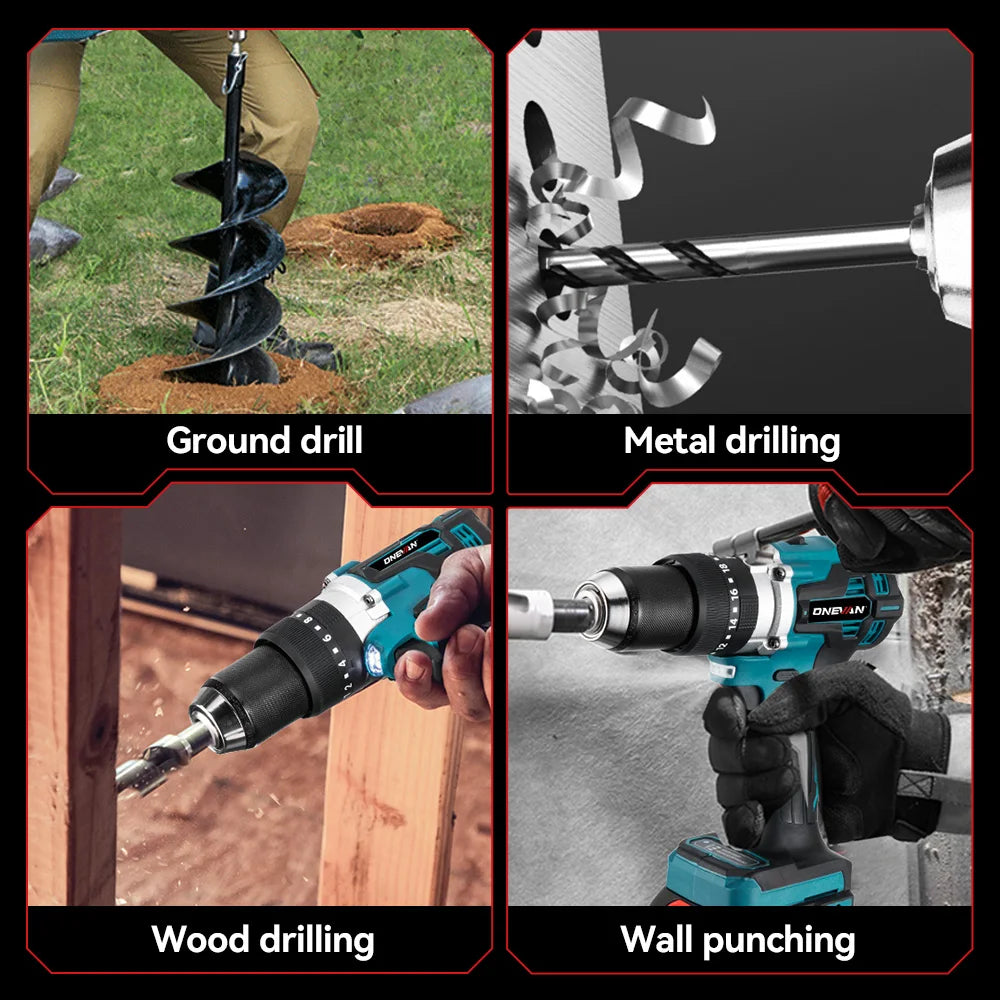 ONEVAN 13MM 650N.M Brushless Electric Impact Drill 20+3 Torque Electric Hammer Drill Power Tool For Makita 18V Battery Pin