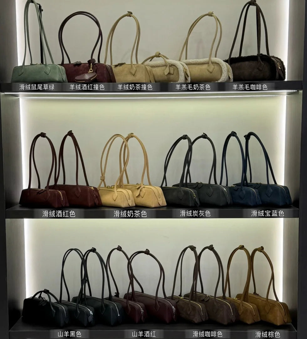 2026 high-quality genuine leather sausage bag, high-end customized high silk gloss leather handbag, women's shoulder bag
