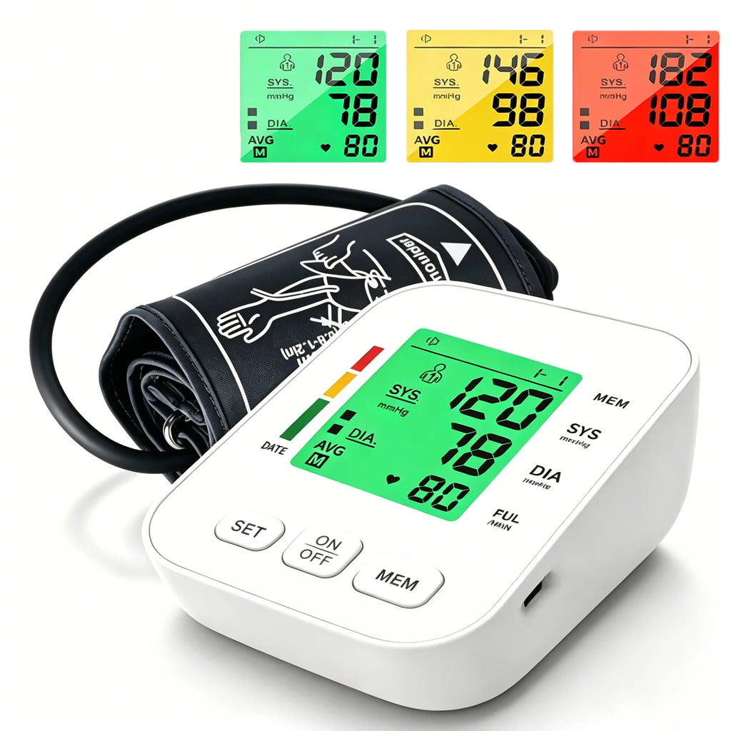 Spanish Blood Pressure Monitor Upper Arm Automatic Tonometer BP Cuff Machine with Backlight LED Display for Home Use Health Care