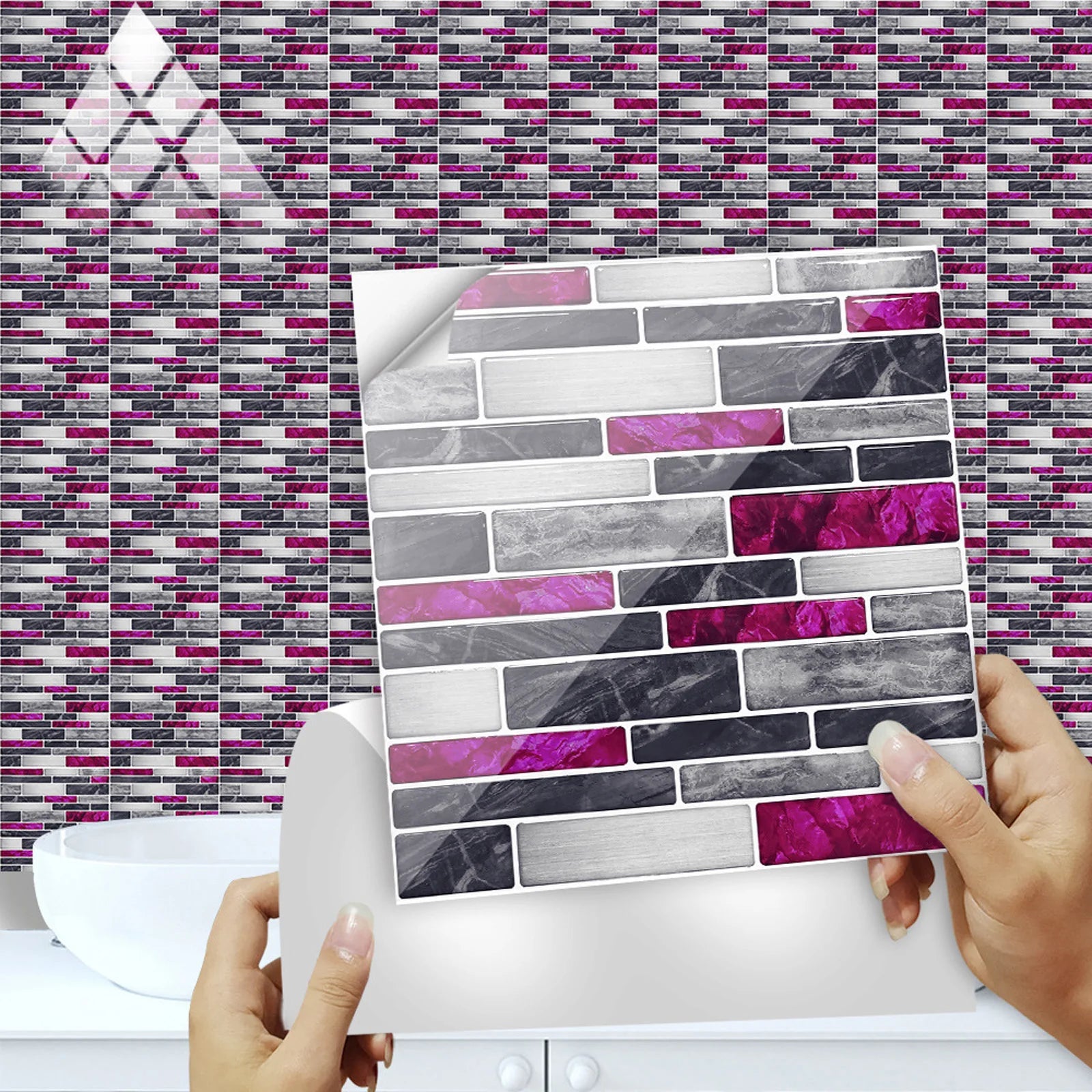10pcs Self Adhesive Tiles Stickers Marble Mosaic Embossing Tile Stickers Kitchen Bathroom Waterproof  Wall Decals Decoration ﻿