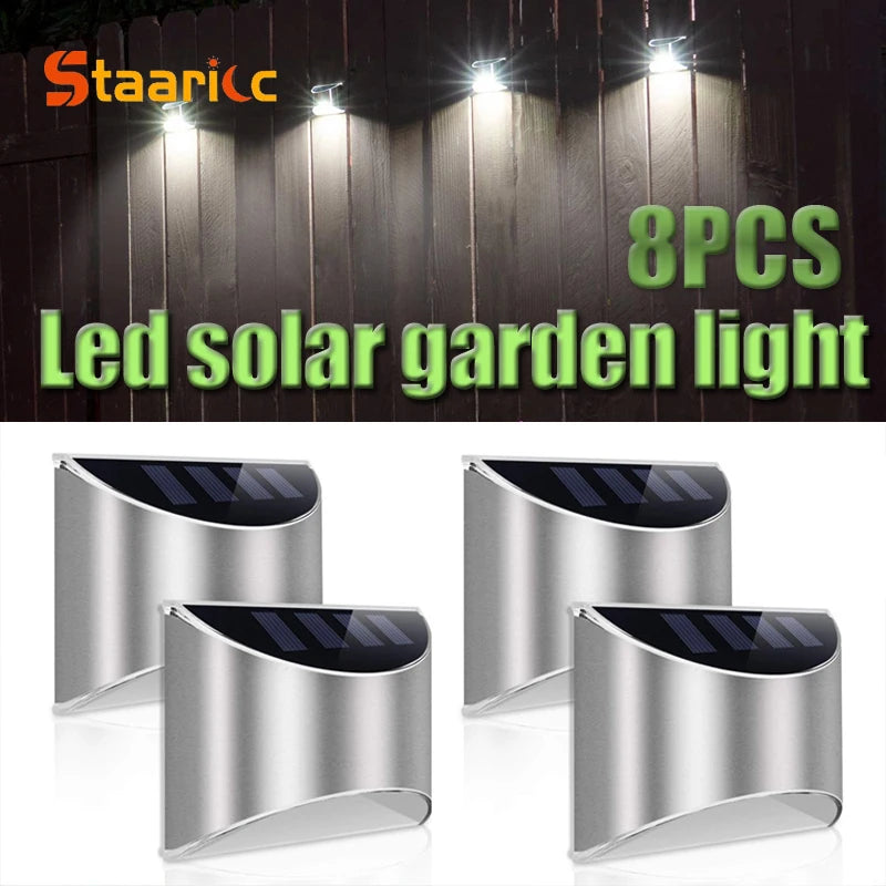 6Pcs Solar Garden Light Stainless Steel Courtyard Wall Lamp Waterproof Outdoor Lighting Emergency Patio Step Garden Fence Street