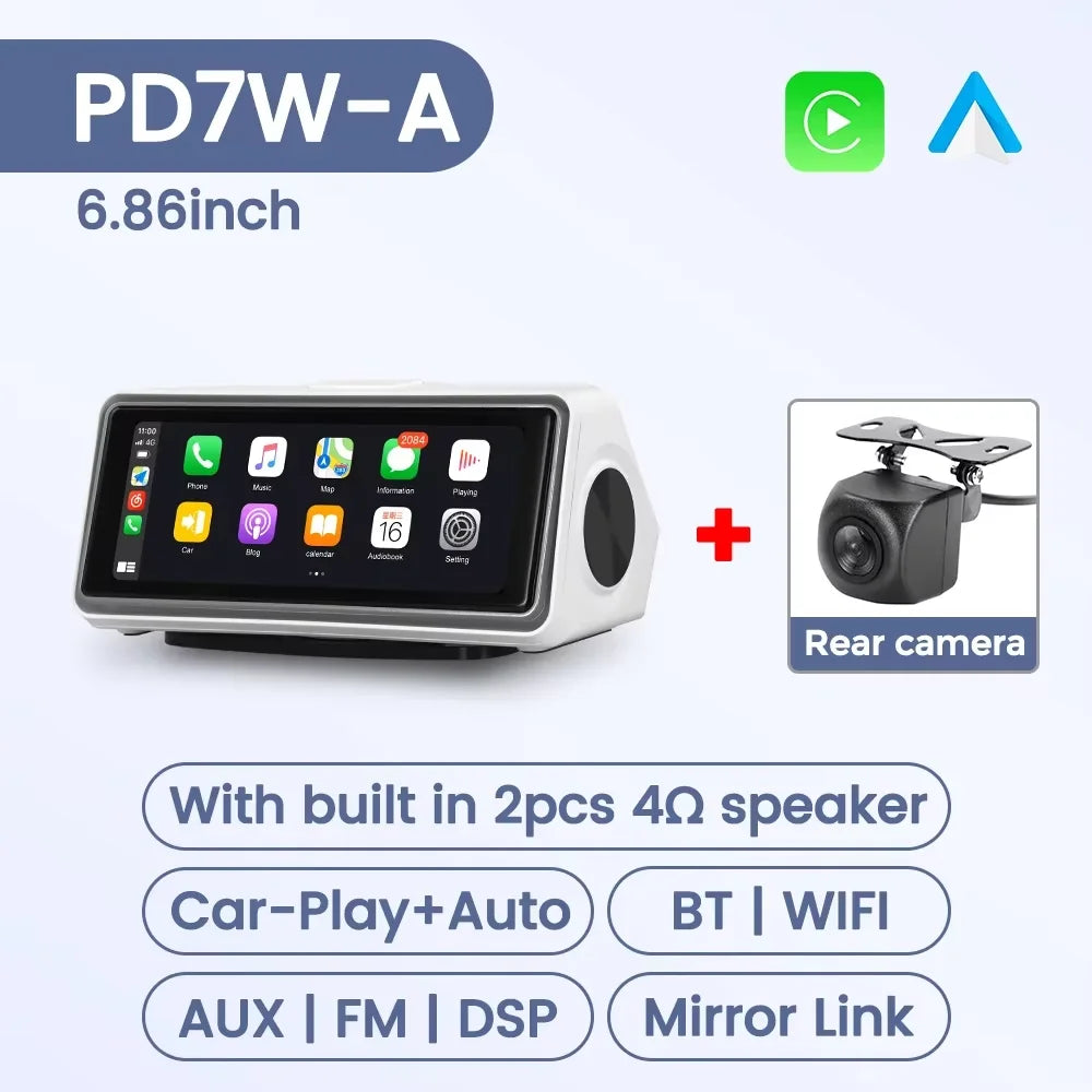 6.86'' Center Intelligent Touch Screen Mirror Car Multimedia Radio Chained Threadless Carpet Car-play Android Auto BT FM Speaker