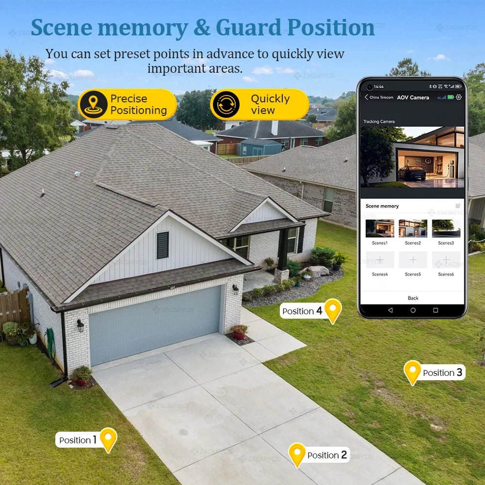 60X Optical Zoom Home Surveillance Solar Cameras 4G Security Protection Auto Track  24/7 Record 4 Screen/4 Lens CCTV PTZ Camera