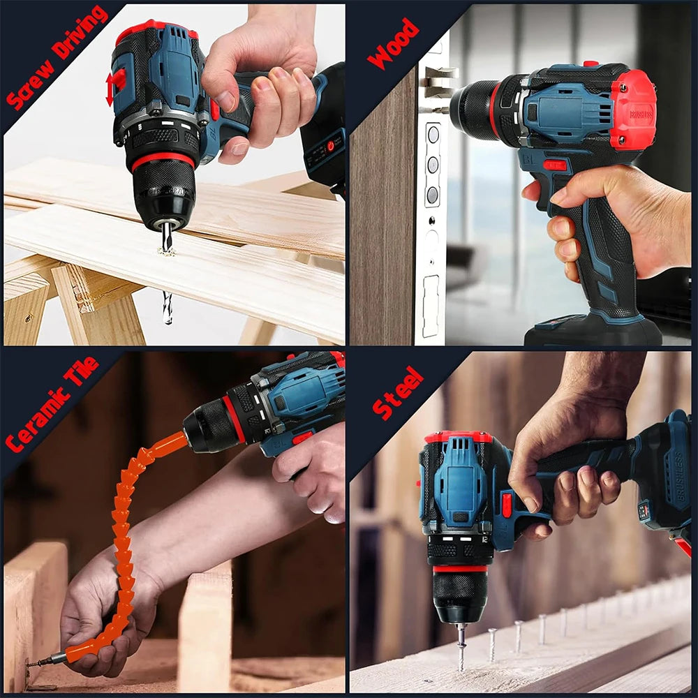 Podofo Household Multifunctional Cordless Power Drill Bare Unit, Portable Electric Screwdriver Driver With 21 Position Clutch Torque Adjustment, LED Light Compact Lightweight DIY Tool For Wood Plastic Ceramic Metal Drilling &