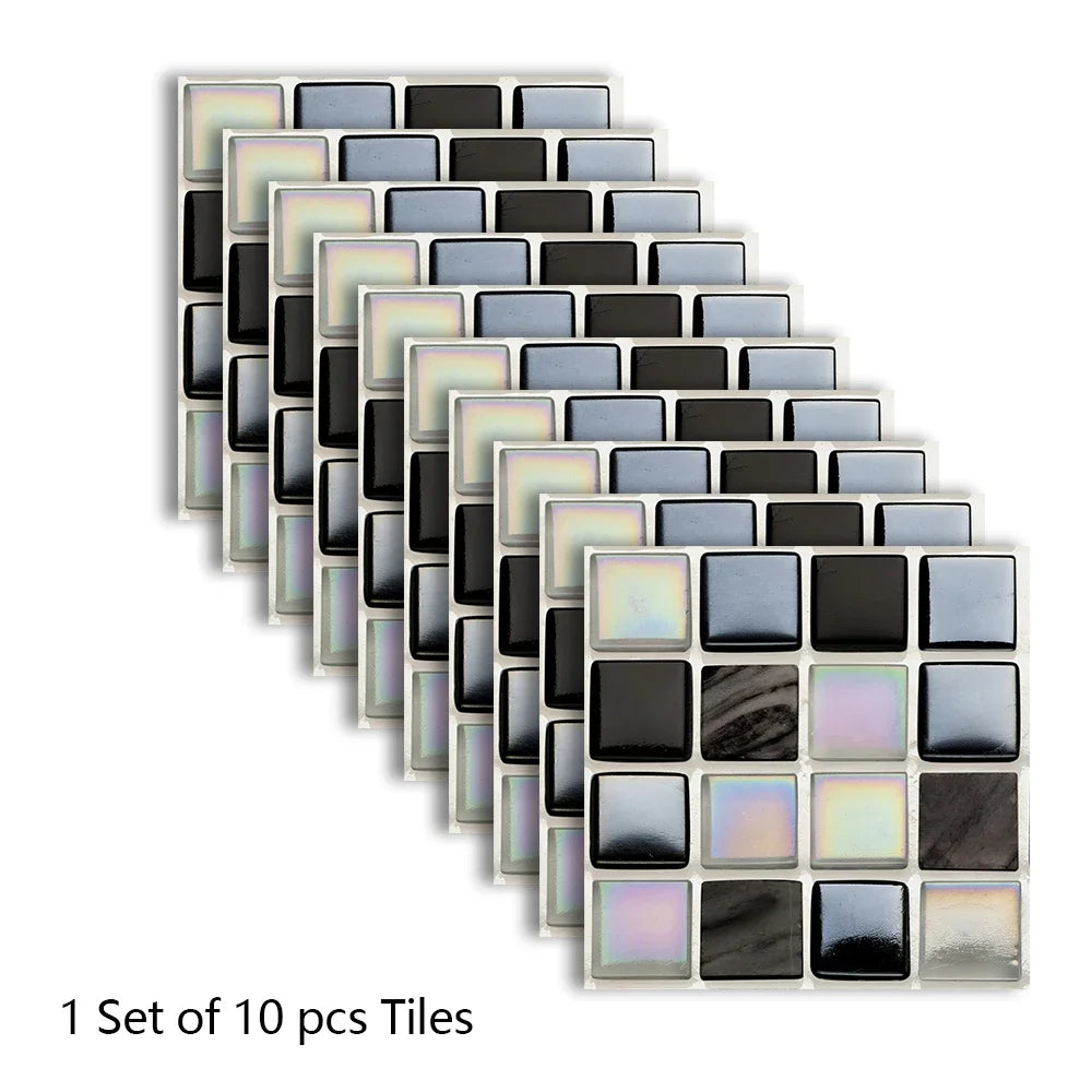 10pcs Purple Mosaic Hard Tiles Sticker Flat Printed in 2d Transfers Cover for Kitchen Bathroom Wallpaper Peel & Stick Wall Decal