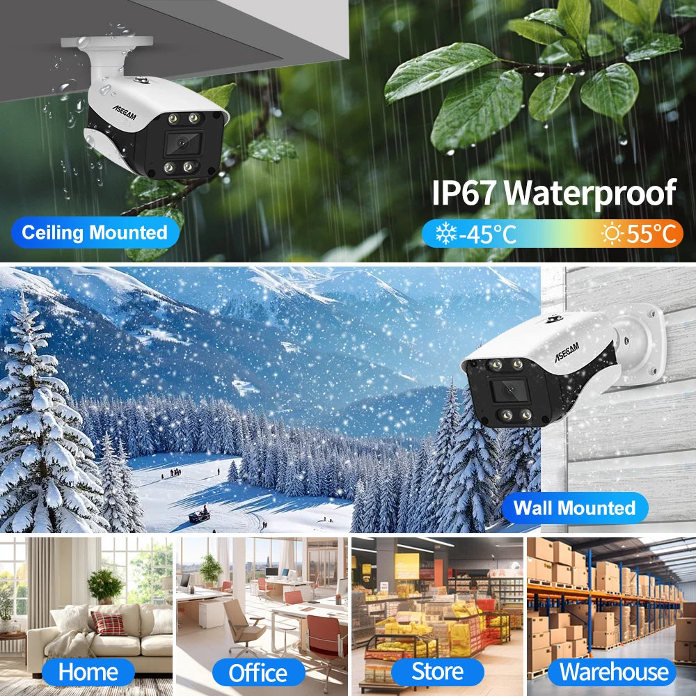 ASECAM 8MP 4K IP Camera Ai Face DetectionOutdoor H.265 Onvif Bullet CCTV POE Human Video Security Camera RTSP ICSEE