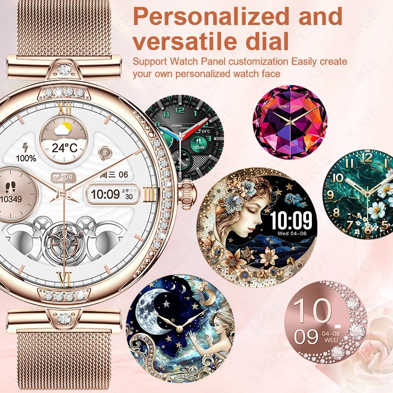 LIGE New Women Smart Watch 1.19 Inch AMOLED Full Touch Screen Sports Fitness Watches Bluetooth Call Digital Smartwatch Lady Gift