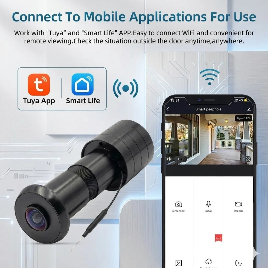 IR Night Vision 3MP 2K HD 180° Video Doorbell Peephole Camera Two-Way Audio Motion Detect, Tuya App, Dual WiFi, EU/US/UK/AU Plug