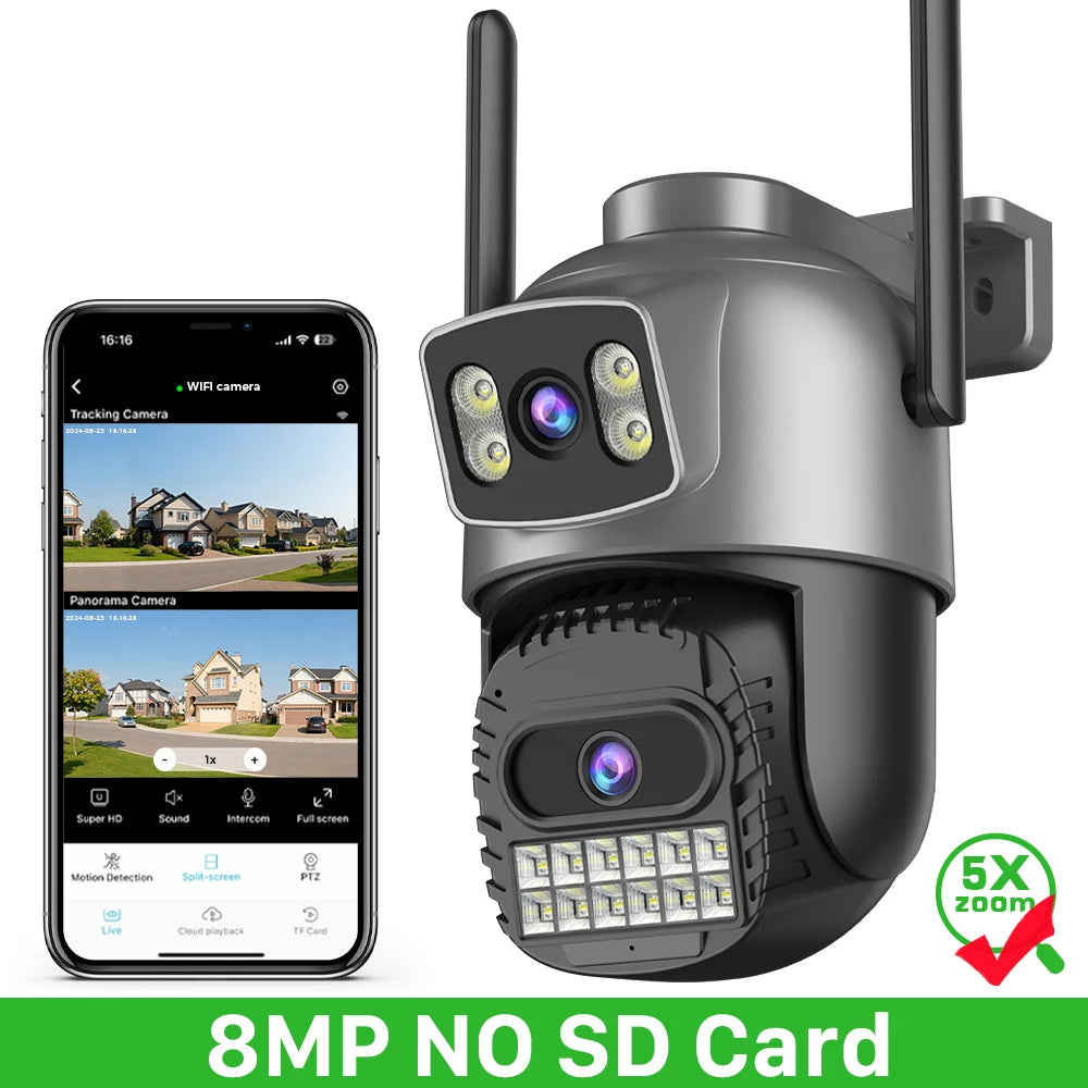 WiFi security camera with dual antennas and LED light array, no microSD card included