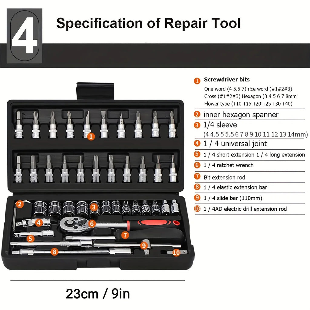 NEW Car Repair Tool Kit 46 Pcs/Set Socket Set Car Repair Tool Ratchet Torque Wrench Combo Auto Repairing Tool Set