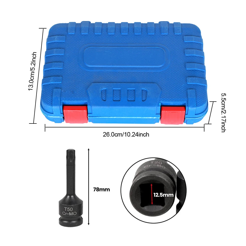 1/2" Impact Hex Allen Bit Socket Set T20-T80 Hex Driver Power Nuts Star Bit Impact Nut Set Cr-Mo Steel Drive Torx Socket Set