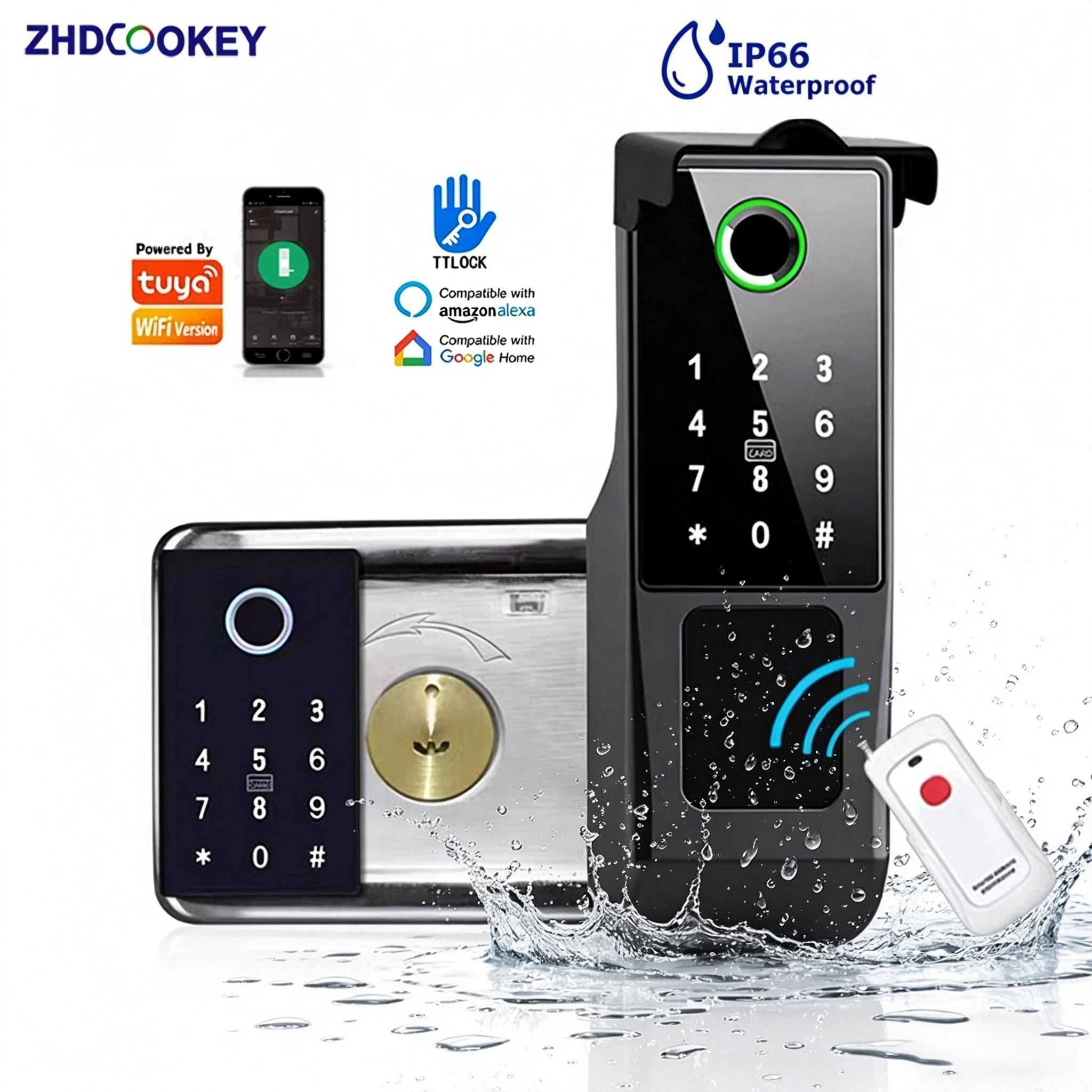 Tuya WiFi Double Side Fingerprint Door Lock IP66 Waterproof Passcode RFID Card Remote App Smart Lock For Outdoor Courtyard Gate