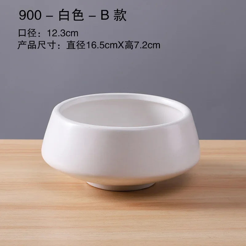 Ceramic flower pot planter, matte white round bowl with wide opening and tapered sides