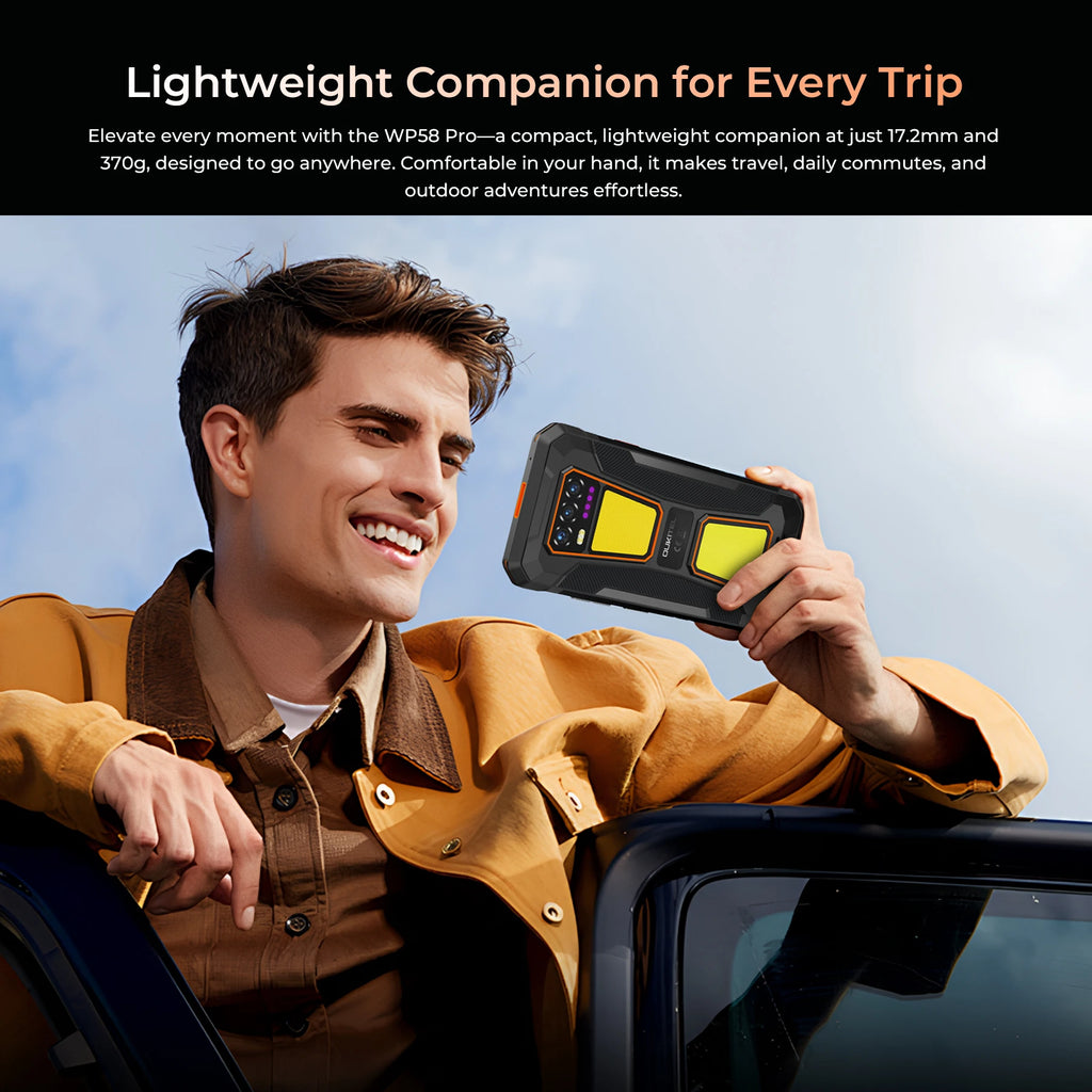 OUKITEL WP58 PRO 5G Rugged Phone 24GB(8+16) RAM + 512 ROM, 6.7'' HD 10000mAh 33W Android 15 NFC Cellphone with Dual Camping Lamp