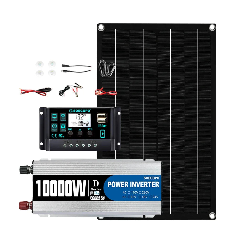 Cheaper Option 10000W Peak Solar System Kit 800W Panel 100A Controller 12V 220V Inverter Generator for power bank Radio Use lawn
