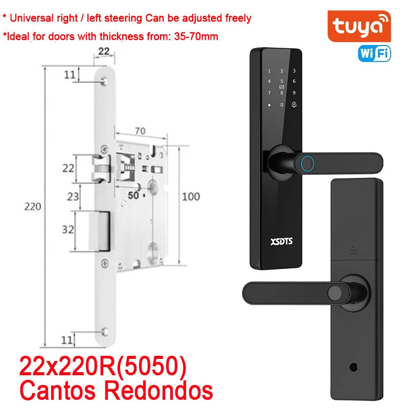 Smart Door Lock With Electronic Biometric Fingerprint Smart Card Password Key Unlock USB Tuya APP Emergency Charge lock
