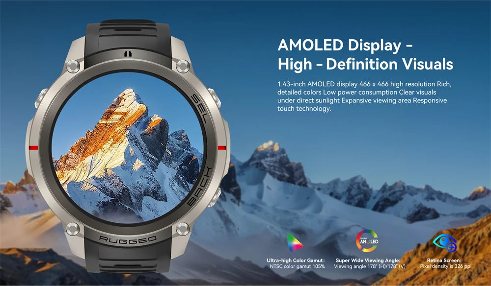 2026 New Hot Sports Smart Watch With GPS Offline Map 170+Sports Mode 5ATM Waterproof 1.43"AMOLED Fitness Tracker Watch For Men
