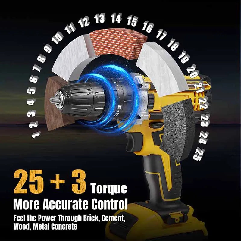 Cordless Impact Drill 1800RPM Electric Screwdriver & Hammer Drill 3-in-1 Mini Wireless Hand Drill, Rechargeable Power Tool for Household Installation and Repair