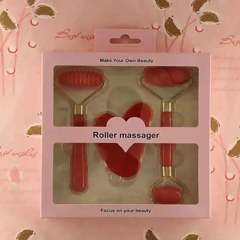 Facial Massage Roller 3-Piece Set for Anti-Wrinkle Skin Care Eye Massage Instrument Red China Mainland Tidesmit