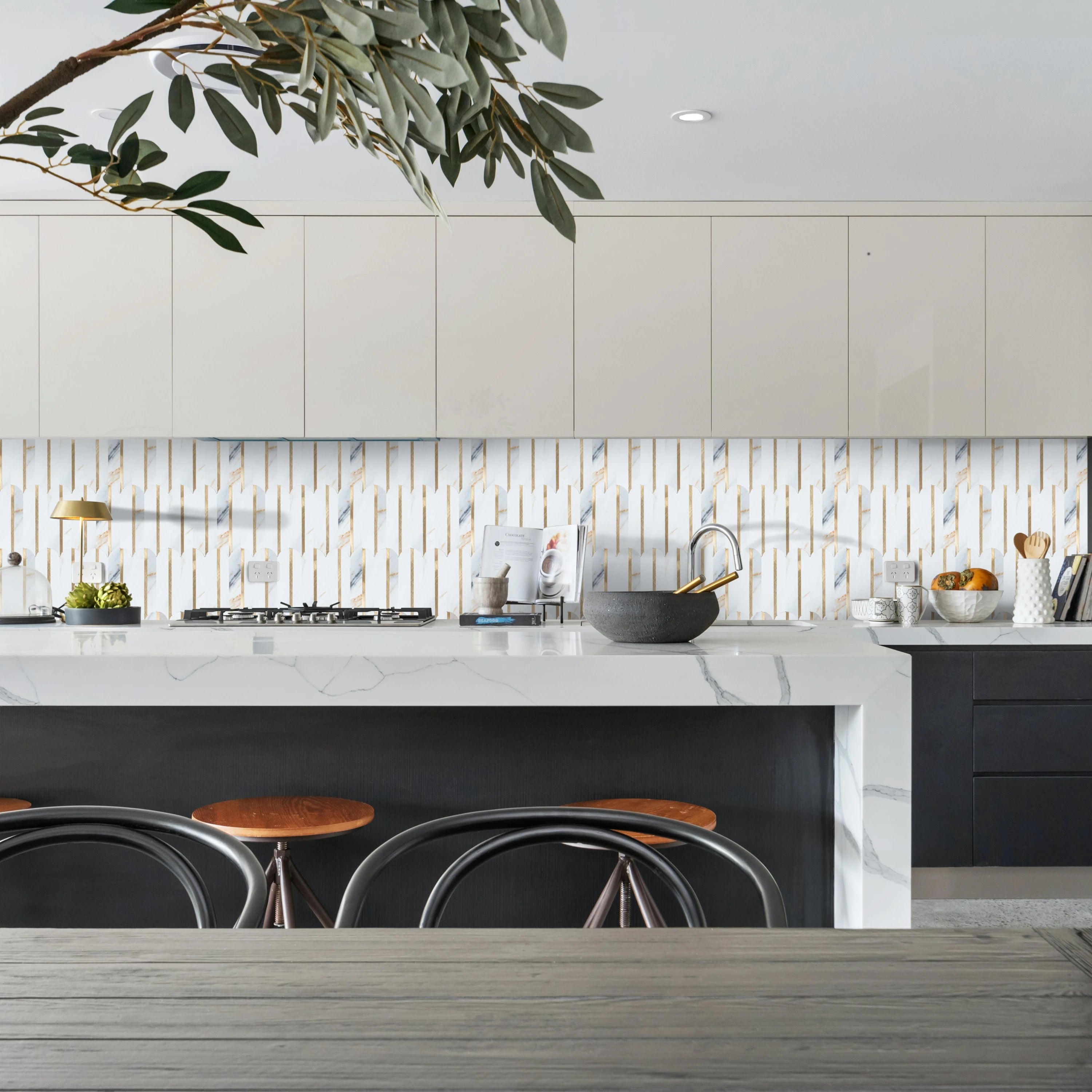 Peel and Stick Backsplash Feather Tile, Self Adhesive PVC Mix Metal Stick on Backsplash Wall Tile for Kitchen,Bathroom