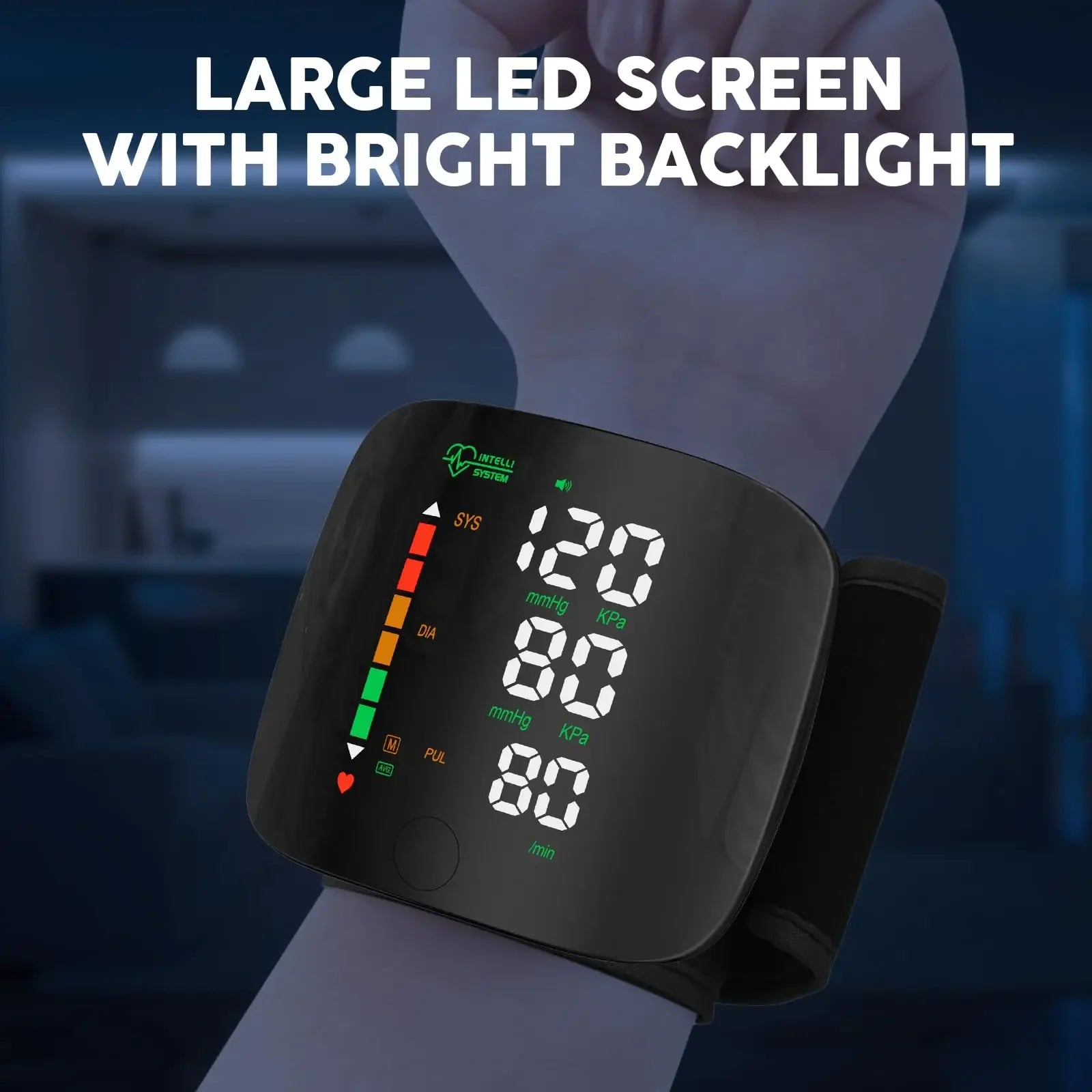 Smart LCD Rechargeable English Voice Wrist Blood Pressure Monitor Digital Automatic BP Tonometer Heart Rate Sphygmomanometer