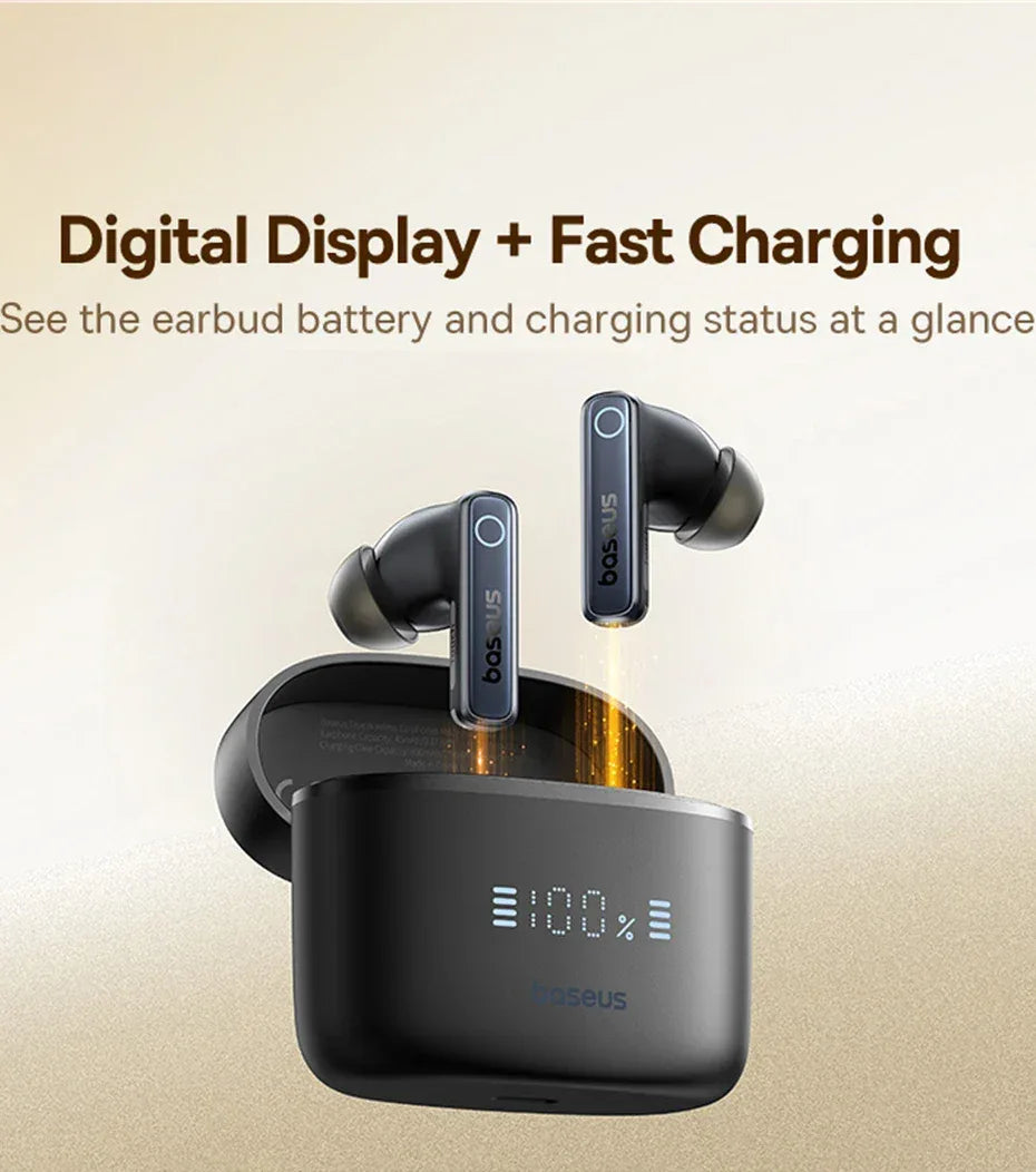 Baseus Bowie 30 Wireless Earphones 50dB Noise Reduction 65Hrs Long Playtime Bluetooth 5.3 Earbuds 6 Mics AI Call Clear Big Bass Tidesmit