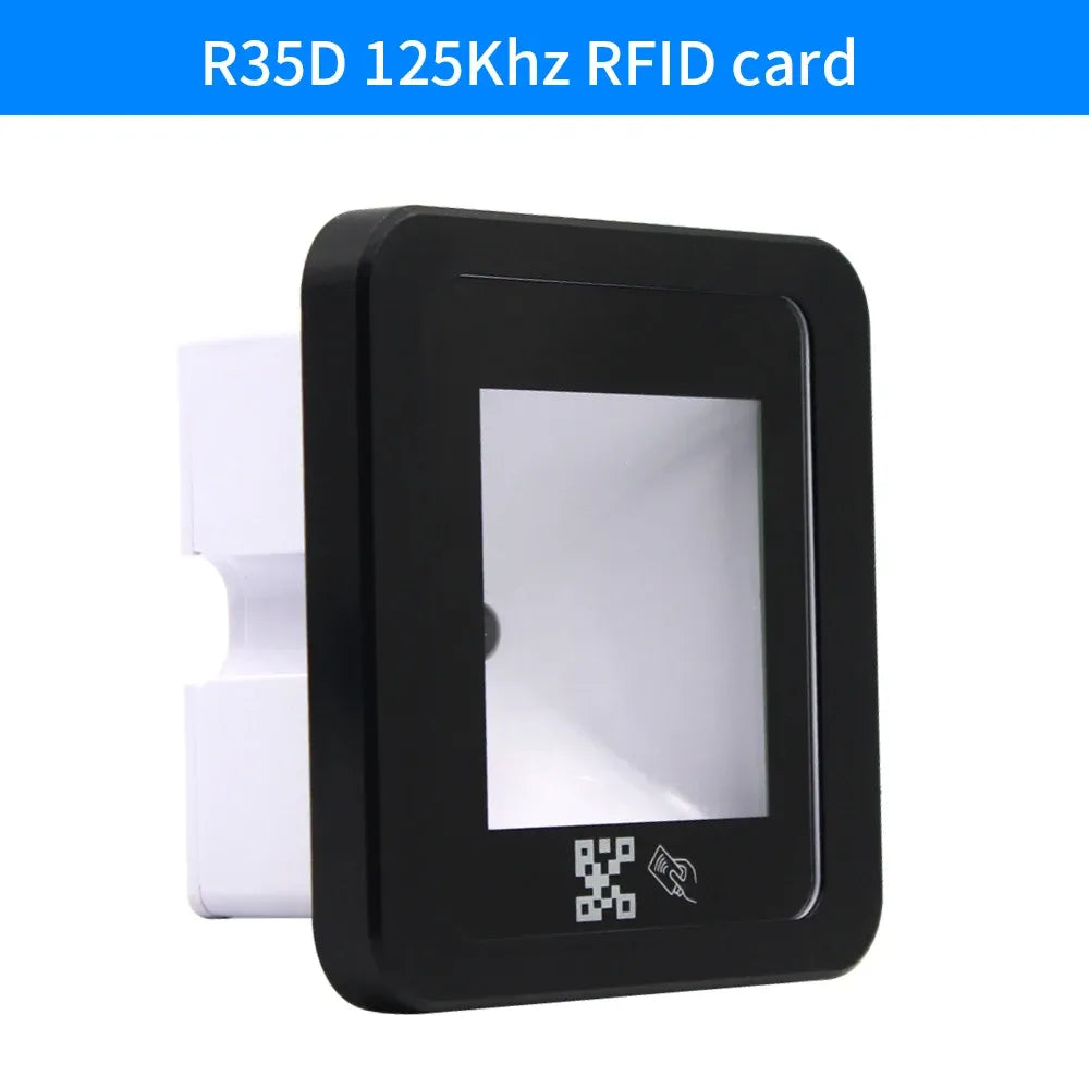 Black RFID QR card reader module with dark display window and QR scan icon