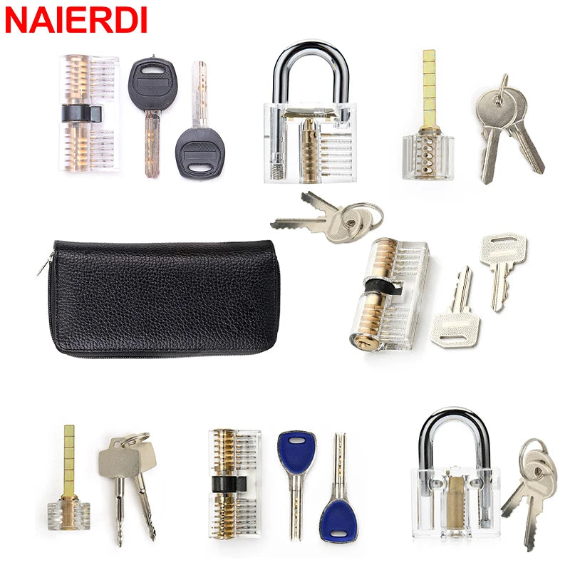 NAIERDI Transparent Practice Lock Tool Set Multifunctional Training Padlock Kit Steel Hand Tools Hardware Repair Tools