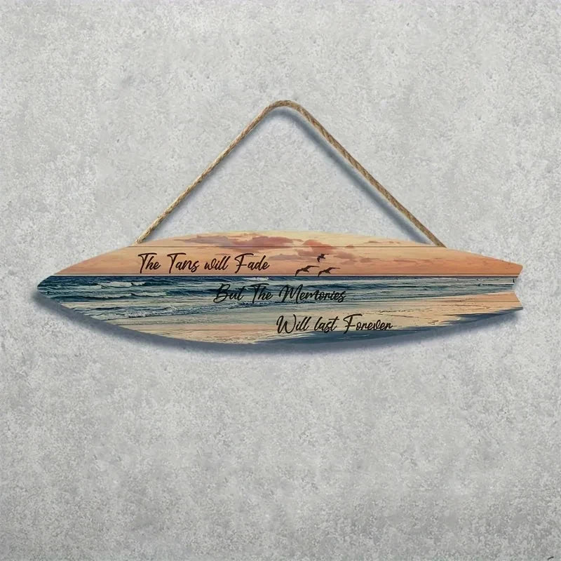 Beach Style Surfboard Wall Decor - Tropical Seascape Art on Wood-Like Material - Lightfast Design for Indoor/Outdoor Use