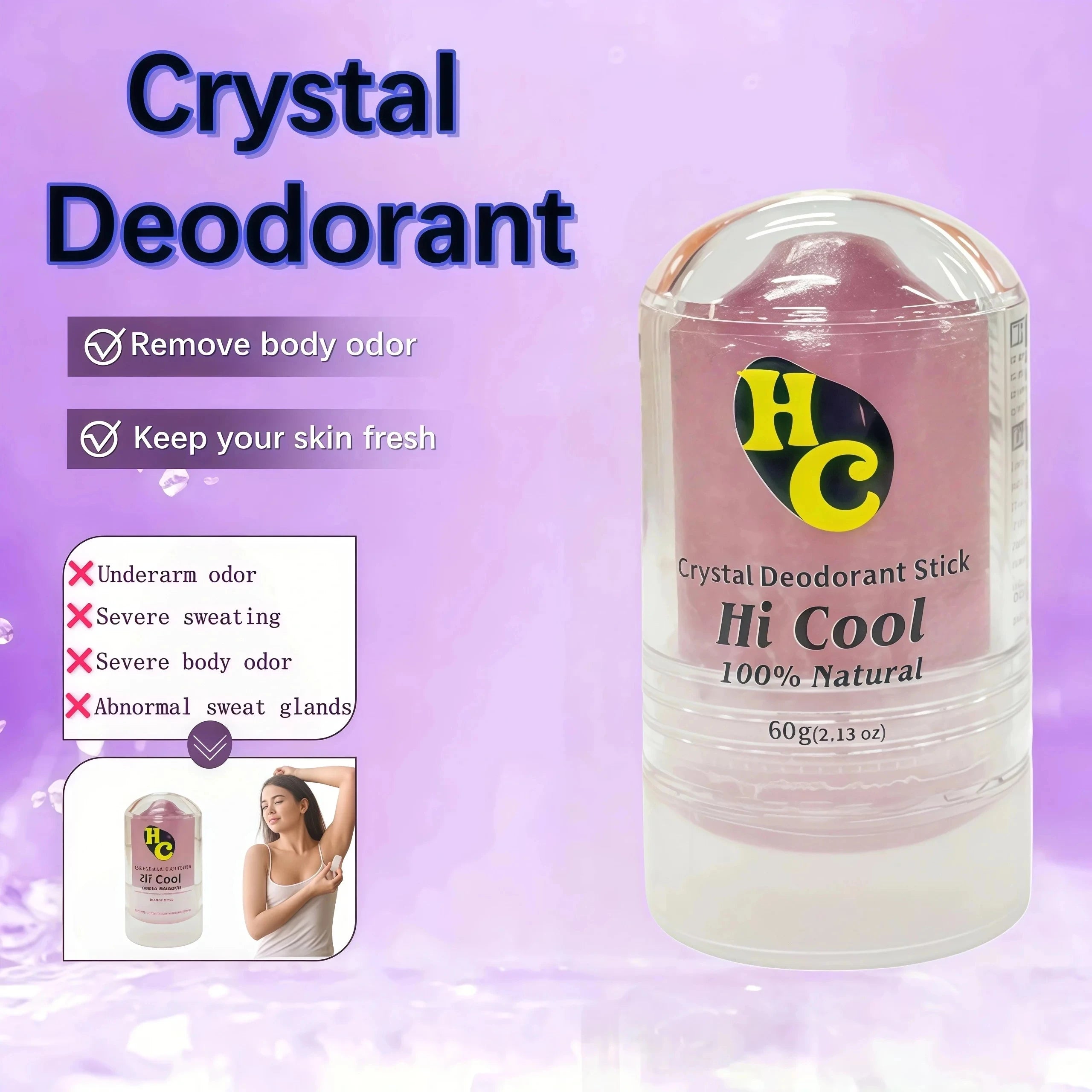 Tidesmit 2pcs 60g Unscented Natural Alum Crystal Deodorant Stick for effective odor control for men and women