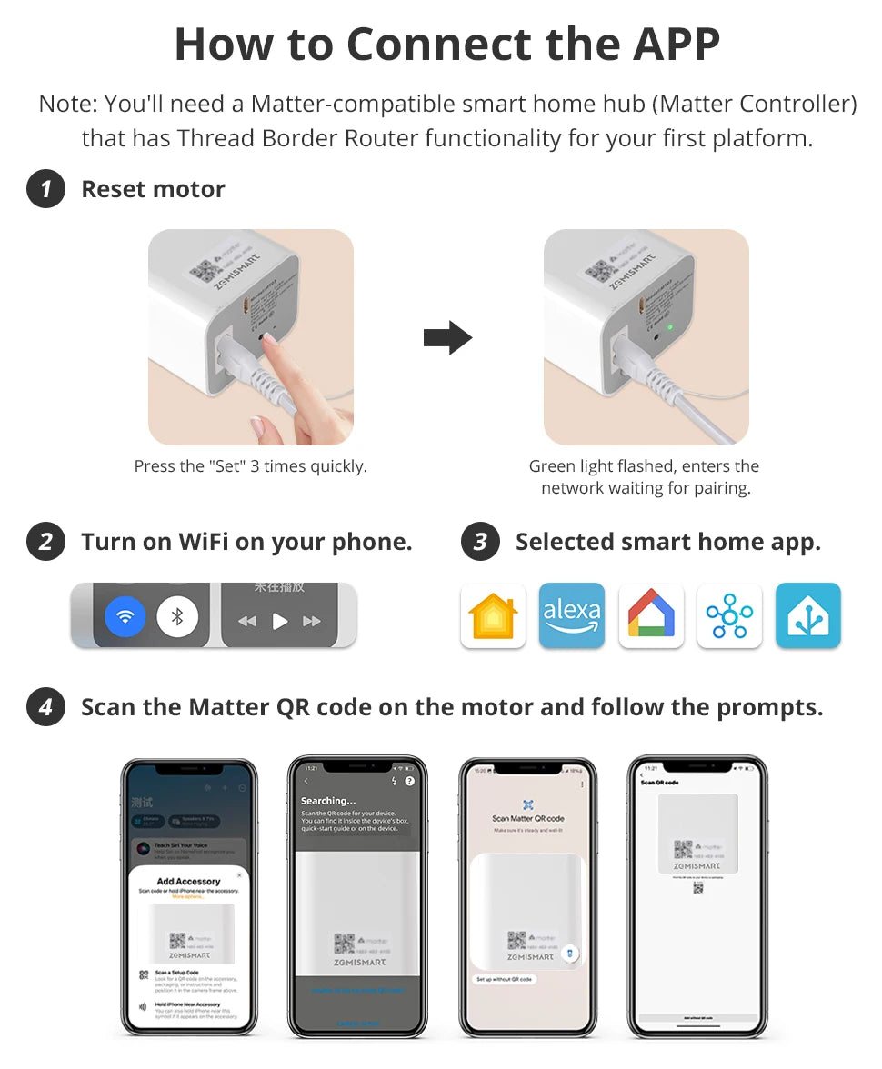 Matter Thread Smart Electric Curtain Motor for Automated Home Track Systems Tidesmit