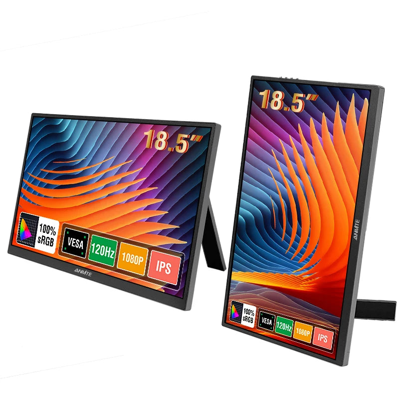 Anmite 18.5inch Portable Monitor 120Hz RGB100% With VESA Hole & Back bracket Laptop Extended Display ADS-IPS HDR Screen