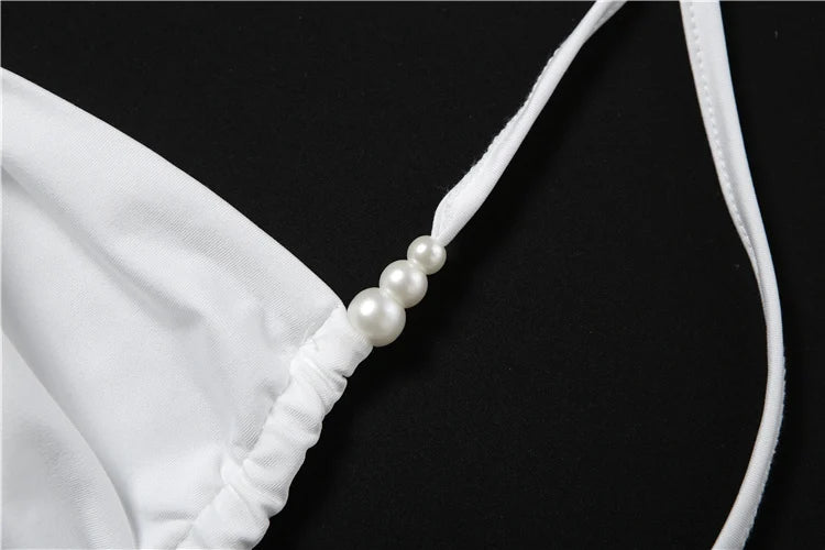 Kliou Sexy Fashion 2 Piece Set Woman Lace-Up Halter Beads Decoration Bar Tops+Elastic Waist Skirts Vacation Beach Style Outfits