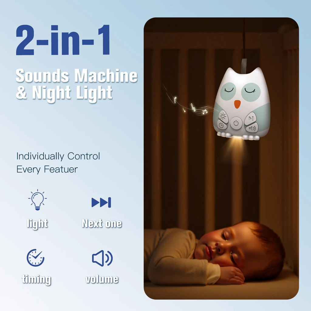 White Noise Machine Portable Baby Sleep Assistant Smart Cry Detection 15 Calming Sounds Night Light Timer Baby Shower Gift