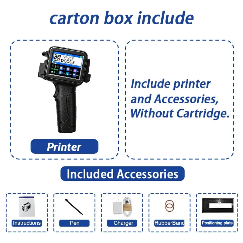 Carton box include graphic for handheld inkjet printer with accessories, without cartridge