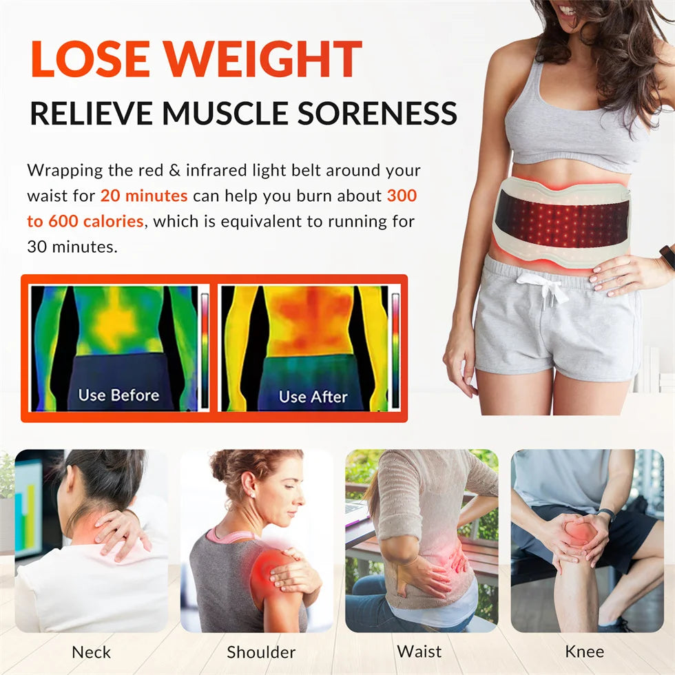 ZJKC 660nm 850nm 940nm Red Light Therapy Belt Near Infrared Phototherapy Wrap 450pcs LED Heating Pad for Full Body Pain Relief