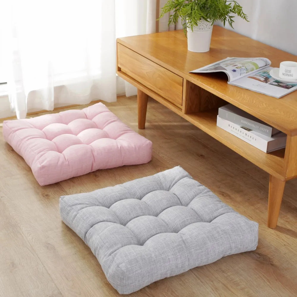 Linen Tufted Seat Cushion Square Large Floor Cushions Futon Meditation Yoga Thickened Floor Seating Pillow Tatami Kids Seat Pads
