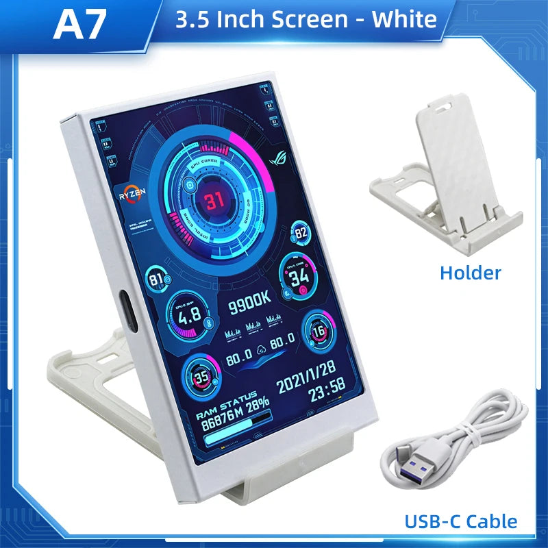 TURZX 3.5 / 5 Inch IPS USB Secondary Screen for Computer CPU GPU RAM HDD Monitor Type C Display NO AIDA64 LCD for Windows 10 11