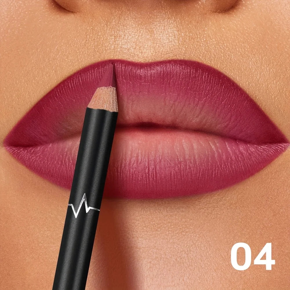 Pudaier waterproof matte lip liner in shade 04. Smooth berry-toned pencil creating a long-wear, smudge-proof lip look.