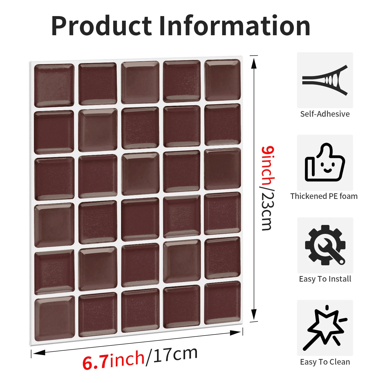 Peel and Stick Mosaic Tile Stickers 6.7x9inch Self Adhesive 3D Thick PE Foam Waterproof Kitchen Bathroom Backsplash Wall Decals