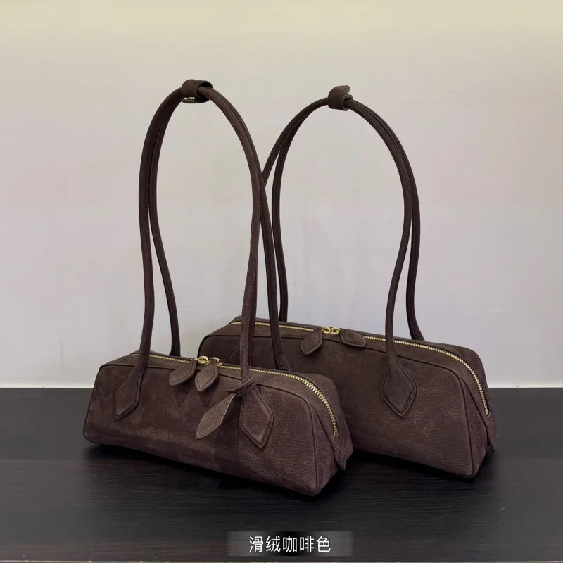 2026 high-quality genuine leather sausage bag, high-end customized high silk gloss leather handbag, women's shoulder bag