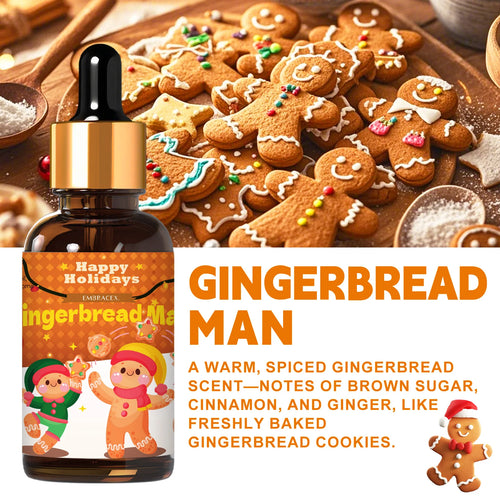 Gingerbread essential oil in amber bottle with dropper for holiday aromatherapy wellness and cozy home fragrance.