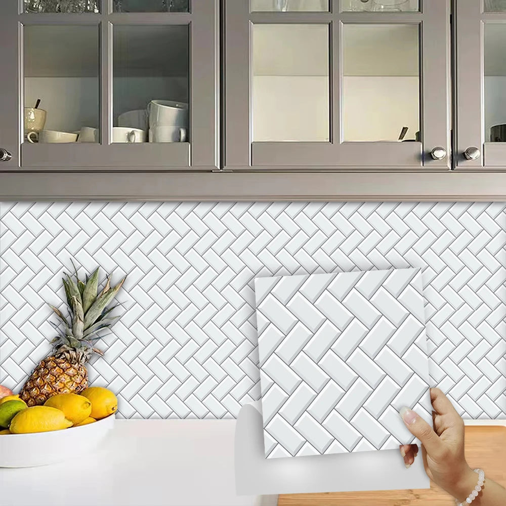 10pcs/set Flat Marble Mosaic Tiles Sticker Transfers Covers For Kitchen Bathroom Tables Peel & Stick Waterproof Art Wall Decals